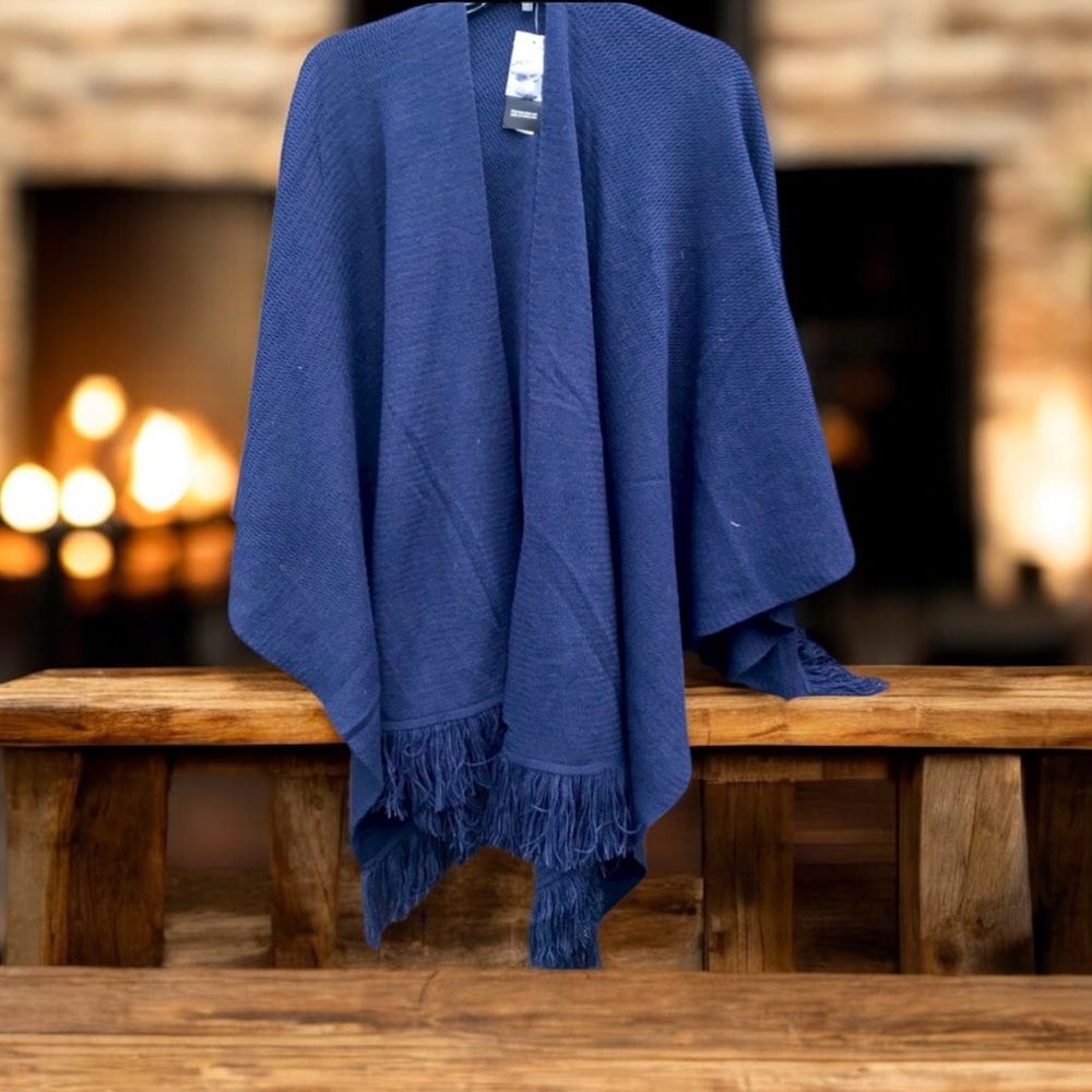 Style & Co Vintage Soul Industrial Blue Shawl Poncho Versatile Wrap Retro NWT